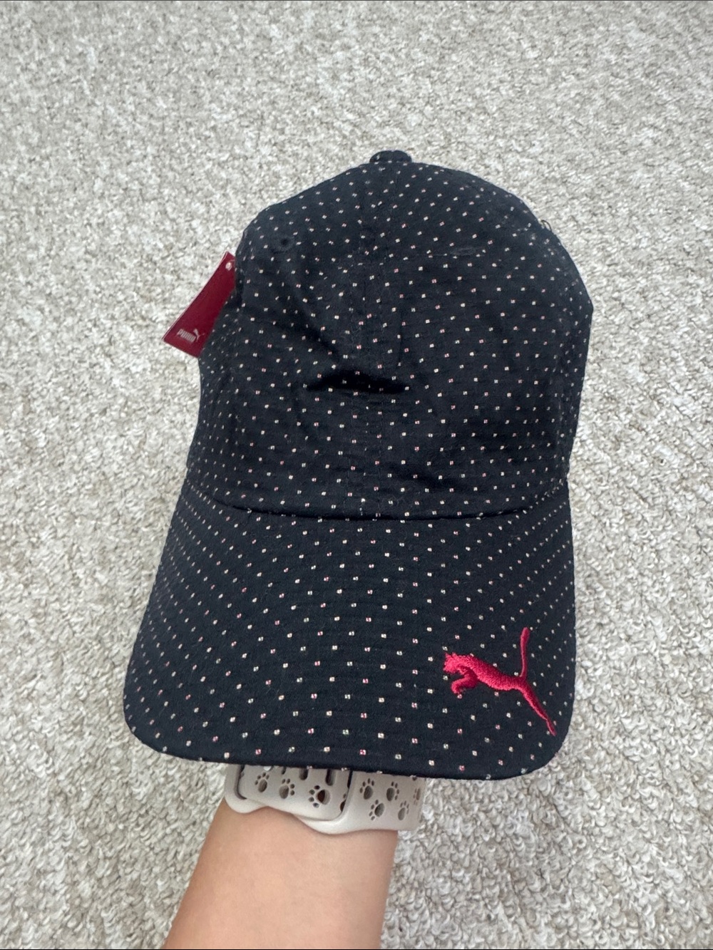 Puma Black Cap with Pink Accent Logo and Dot Print